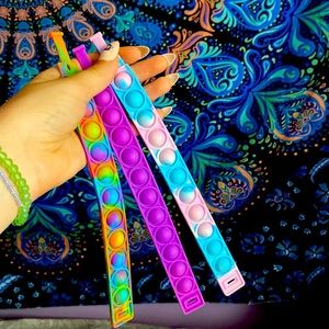 Pop-it bracelets, colors: pink + blue, purple, and rainbow